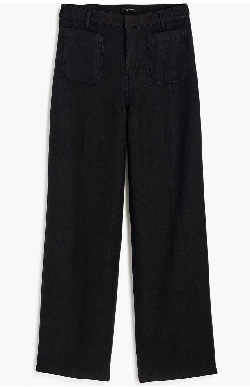 MADEWELL Black 100% Linen Patch Pocket Flare Pants Size 8